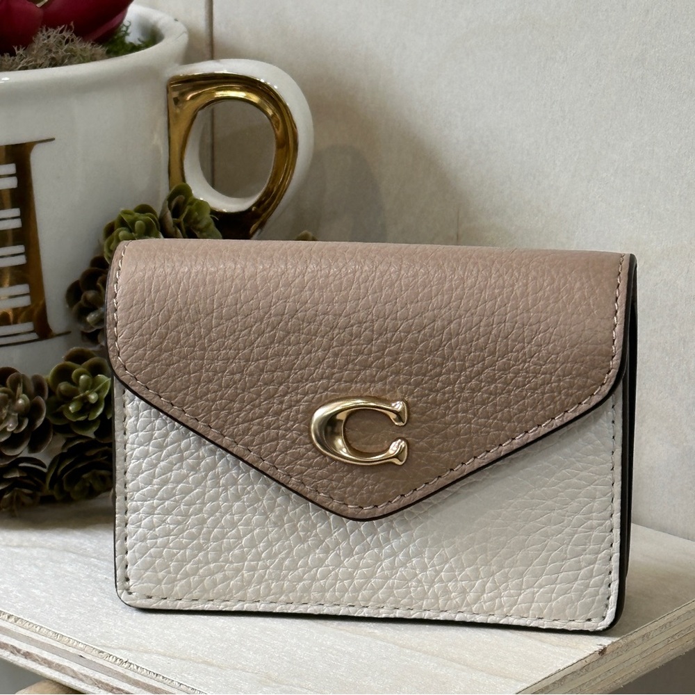 COACH Tammy Card Case Color Block Tan Cream Black